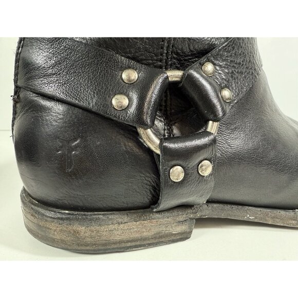Frye Mens Phillip Harness Moto Biker Boots Size 10 D Back Zip Black Leather - Picture 14 of 14